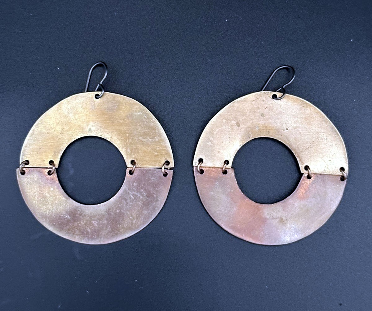 Brass and Copper Disk Earrings $40